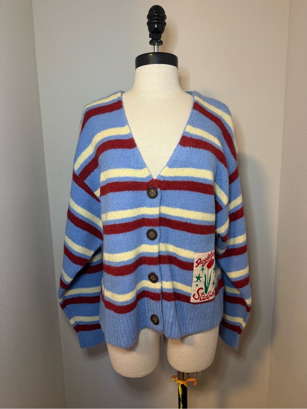 Daydreamer Stripe Boxy Knit Cardigan in Airey Blue Stripe NWT - Picture 3 of 9